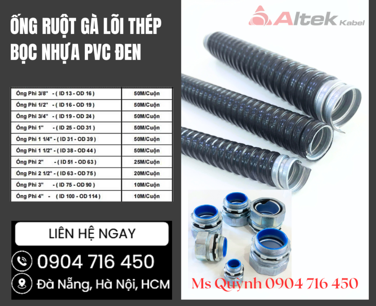 Ống ruột gà lõi thép phi 16,25,32 Đà Nẵng, Sài Gòn. Hà Nội