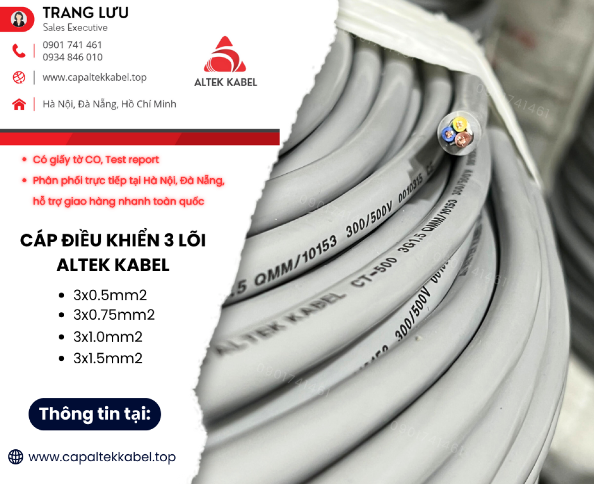 Cáp điều khiển Altek Kabel 3 lõi giá xưởng tại Hà Nội, Đà Nẵng