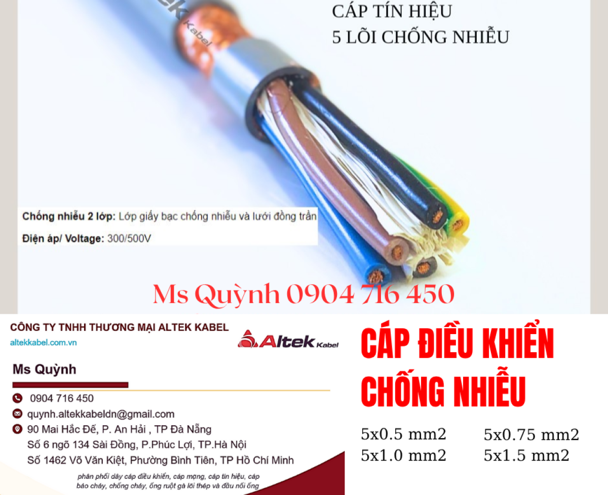 Cáp điều khiển tÍn hiệu báo cháy 5x0.5, 5x0.75 Altek Kabel Đà Nẵng, Hà Nội, HCM