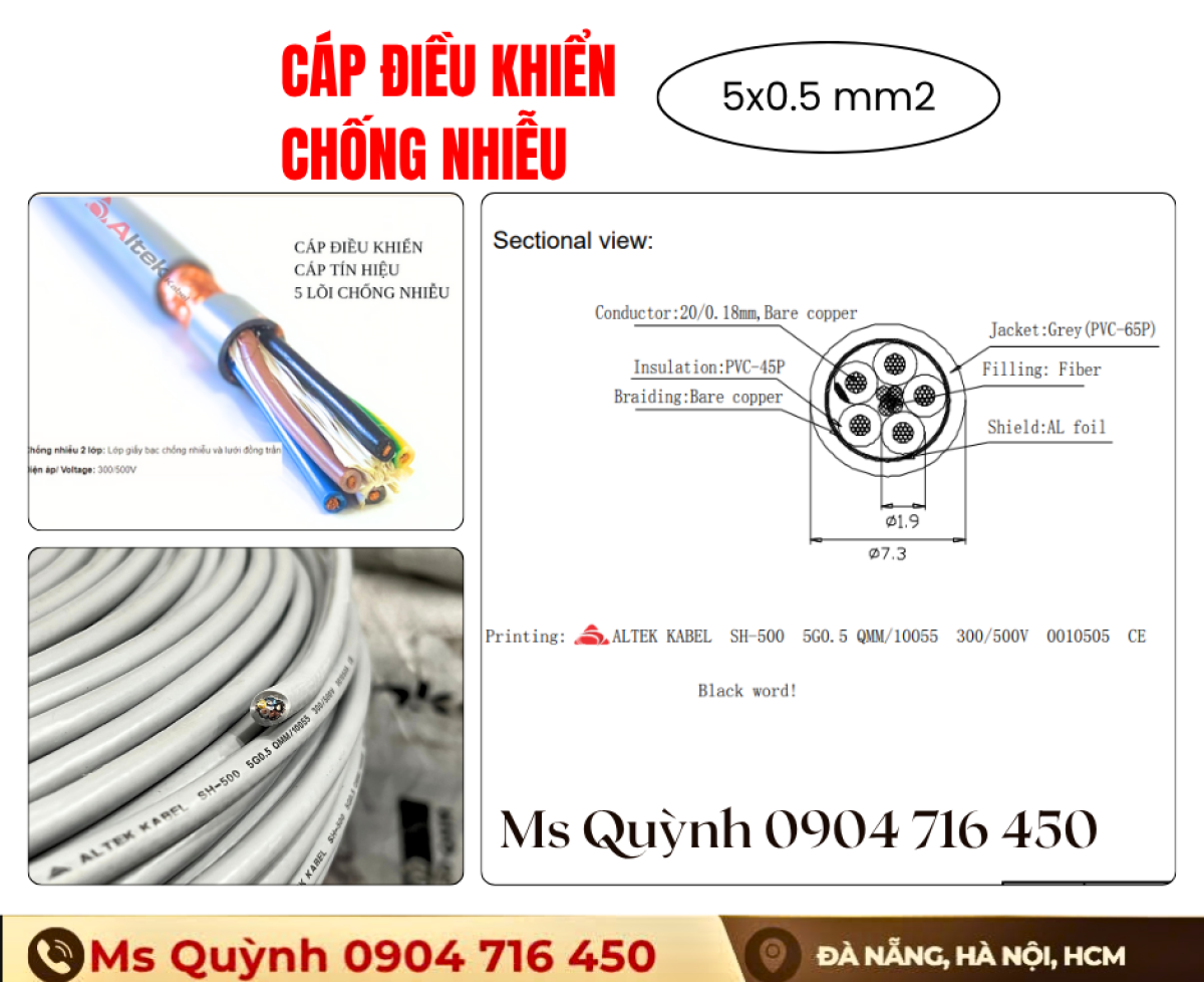 Cáp điều khiển tÍn hiệu báo cháy 5x0.5, 5x0.75 Altek Kabel Đà Nẵng, Hà Nội, HCM