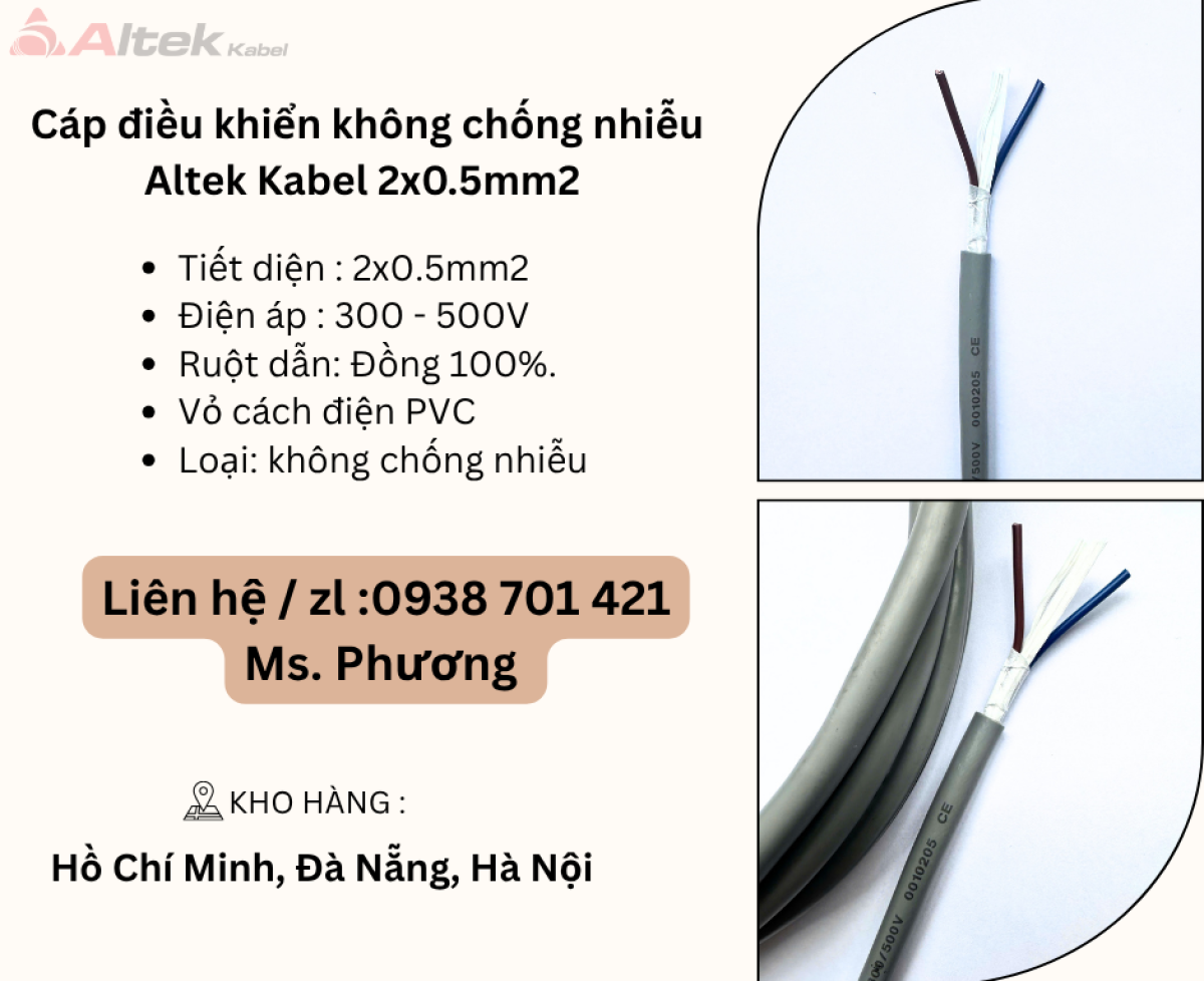 Cáp điều khiển không chống nhiễu Altek Kabel 2x0.5mm Đà Nẵng, Hà Nội, Hồ Chí Minh