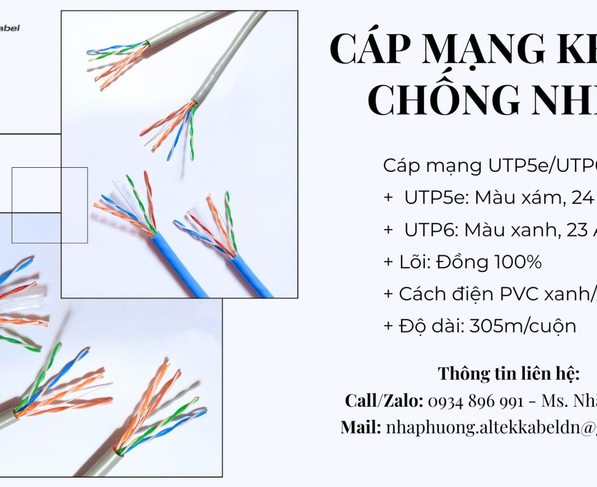 CÁP MẠNG KHÔNG CHỐNG  NHIỄU UTP6 24AWG/ UTP5e 23AWG 4 LÕI.
