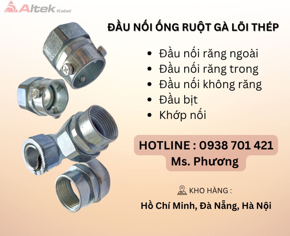 Ống ruột gà lõi thép bọc nhựa PVC và đầu nối tại Đà Nẵng, Hà Nội, Hồ Chí Minh
