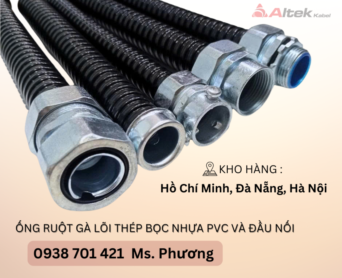 Ống ruột gà lõi thép bọc nhựa PVC và đầu nối tại Đà Nẵng, Hà Nội, Hồ Chí Minh