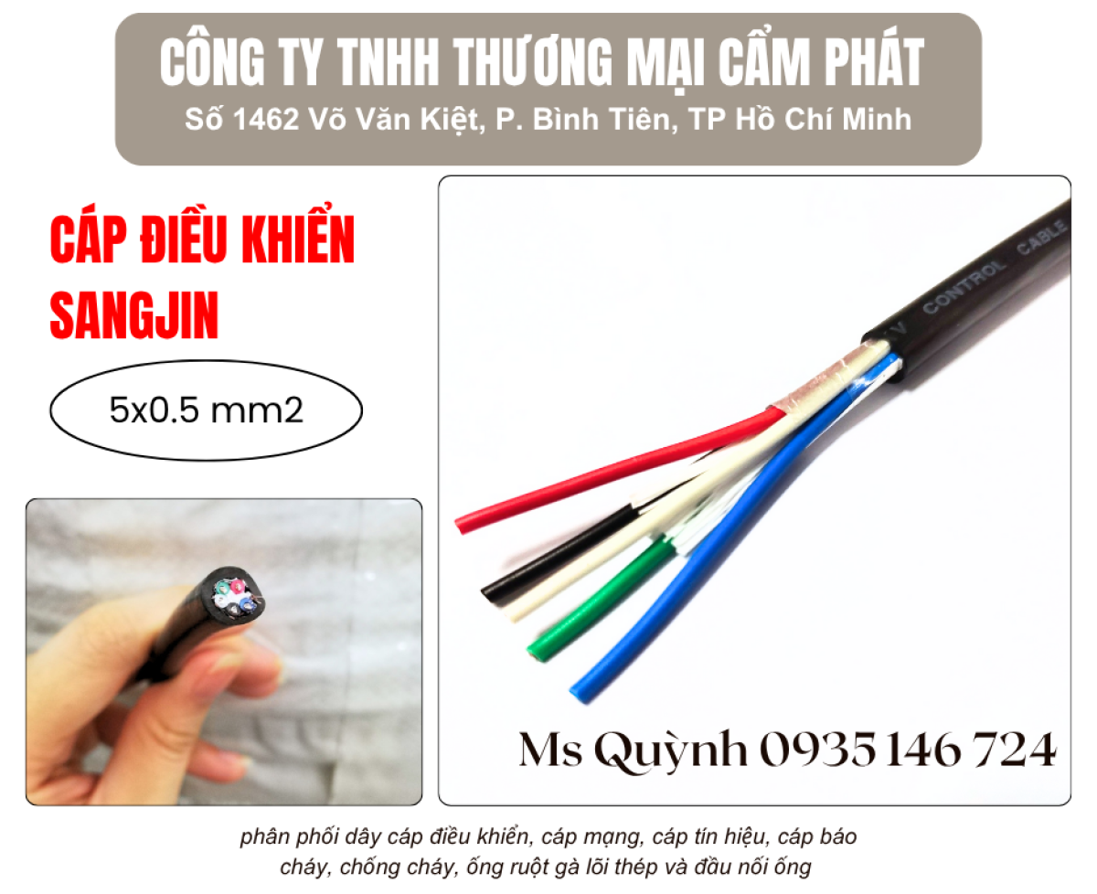 Cáp điều khiển Sangjin 5x0.5, 5x0.75, 5x1.25 Hồ Chí Minh