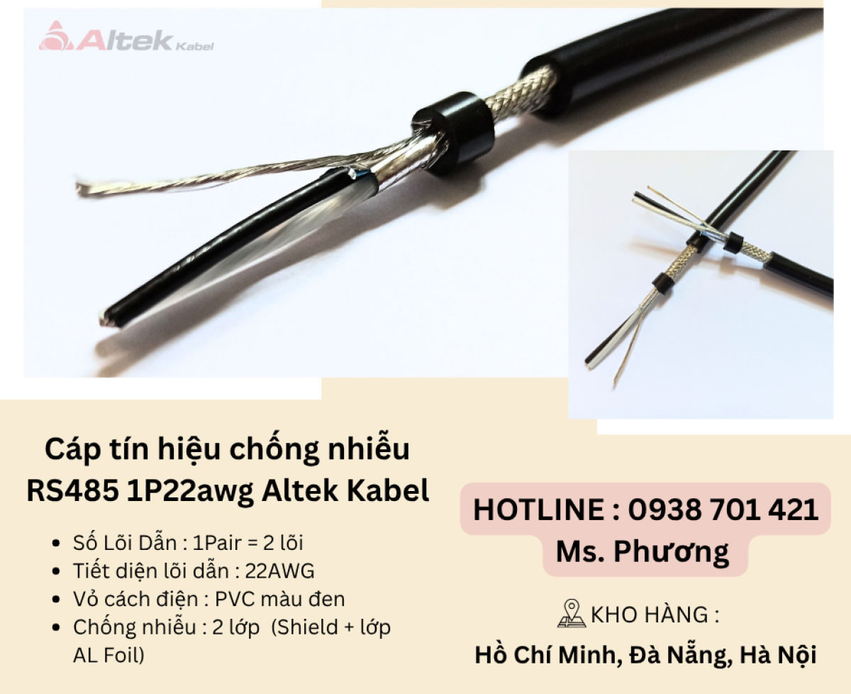 Cáp tín hiệu chống nhiễu RS485 1P22awg Altek Kabel Đà Nẵng, Hà Nội, Hồ Chí Minh