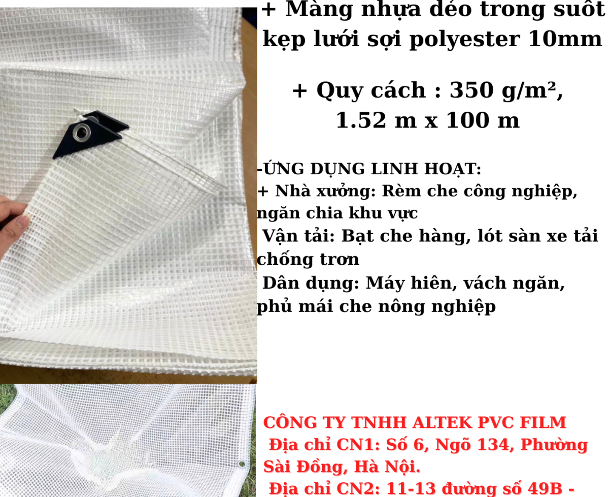 Bạt nhựa pvc lưới 10mm dẻo, che mưa , chống bụi – mẫu mới nhất 2025 / ALTEK PVC