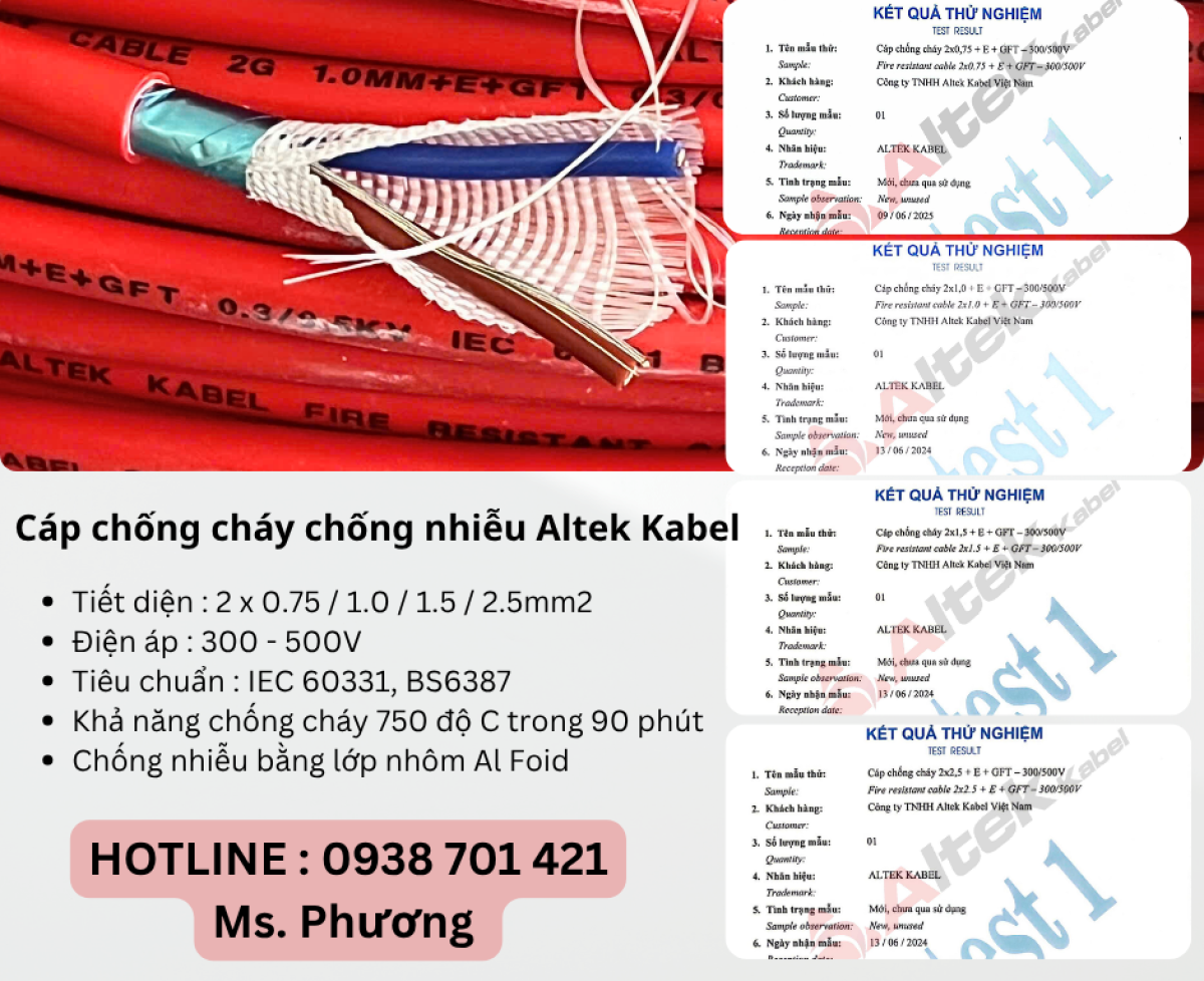 Cáp chống cháy chống nhiễu 2 lõi Altek Kabel Đà Nẵng, Hà Nội, Hồ Chí Minh