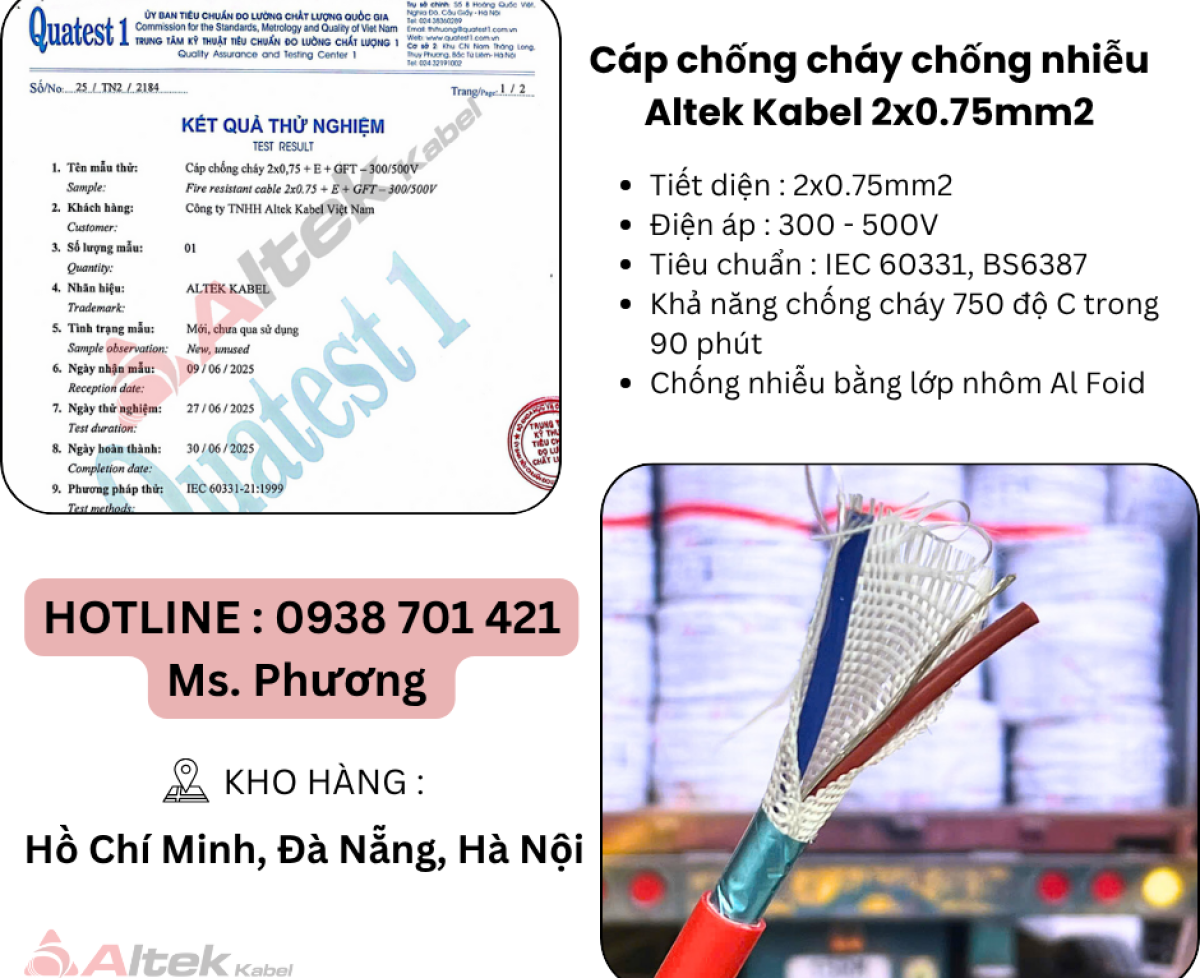 Cáp chống cháy chống nhiễu 2 lõi Altek Kabel Đà Nẵng, Hà Nội, Hồ Chí Minh