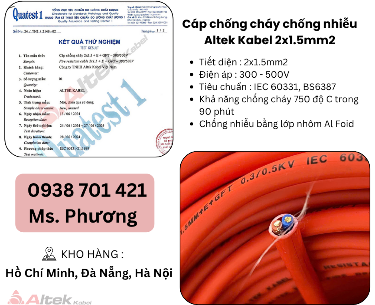 Cáp chống cháy chống nhiễu 2 lõi Altek Kabel Đà Nẵng, Hà Nội, Hồ Chí Minh