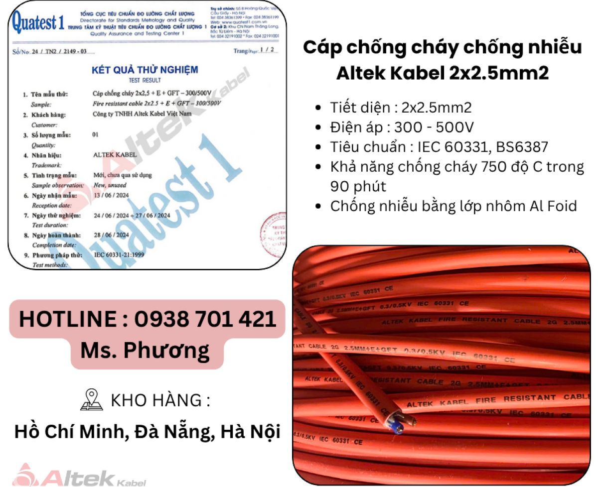 Cáp chống cháy chống nhiễu 2 lõi Altek Kabel Đà Nẵng, Hà Nội, Hồ Chí Minh