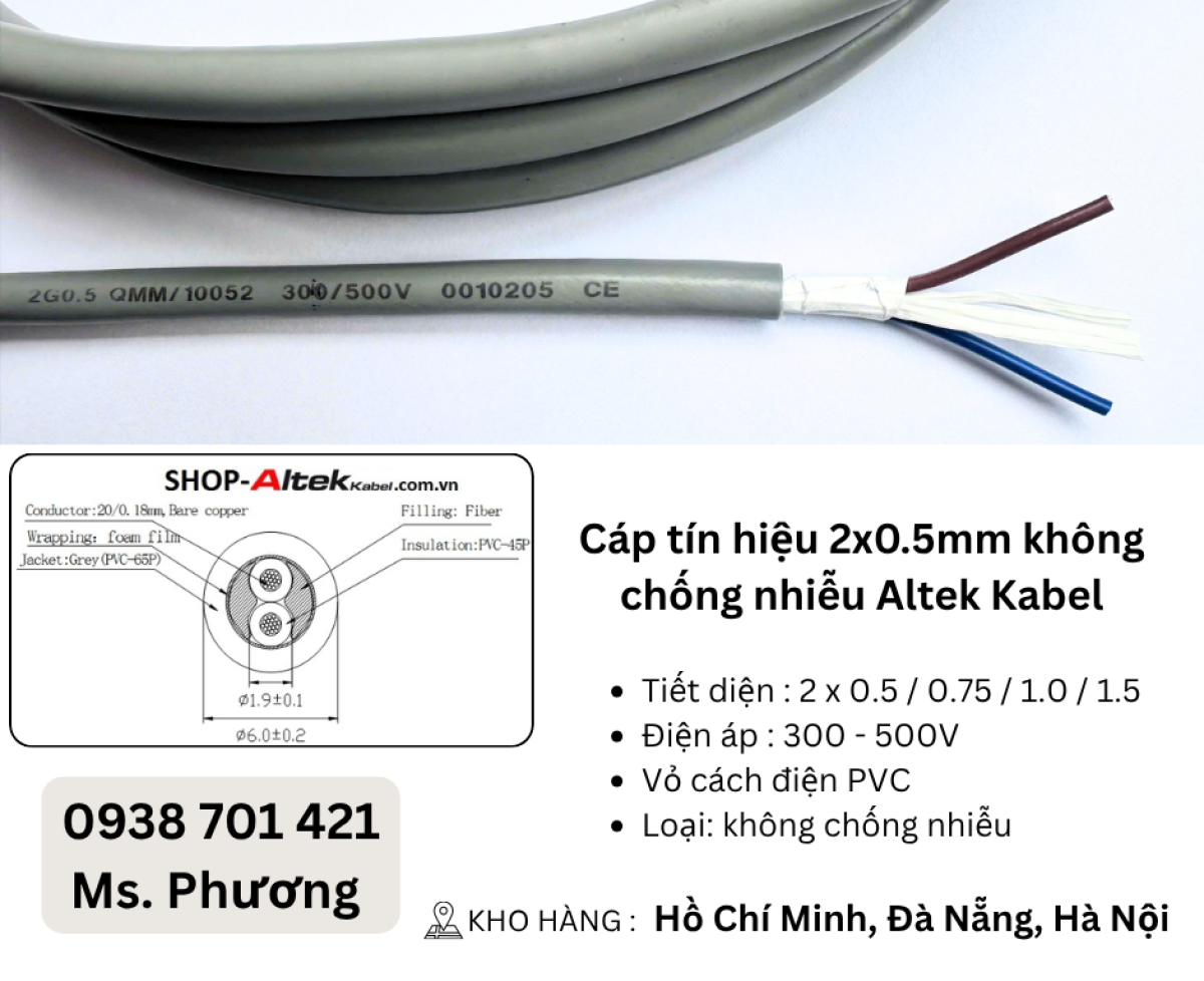 Cáp tín hiệu 2 lõi không chống nhiễu Altek Kabel tại Đà Nẵng, Hà Nội, Hồ Chí Minh