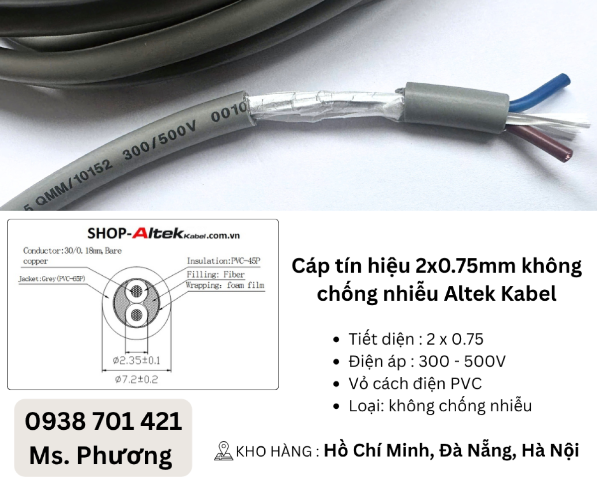Cáp tín hiệu 2 lõi không chống nhiễu Altek Kabel tại Đà Nẵng, Hà Nội, Hồ Chí Minh