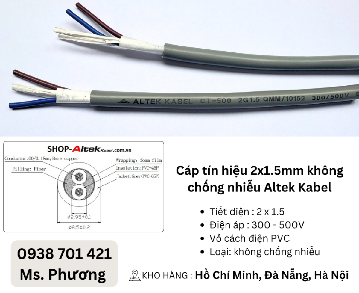 Cáp tín hiệu 2 lõi không chống nhiễu Altek Kabel tại Đà Nẵng, Hà Nội, Hồ Chí Minh