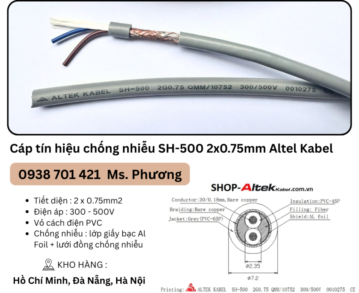 Cáp tín hiệu chống nhiễu SH-500 2x0.75mm Altel Kabel Đà Nẵng, Hà Nội, Hồ Chí Minh