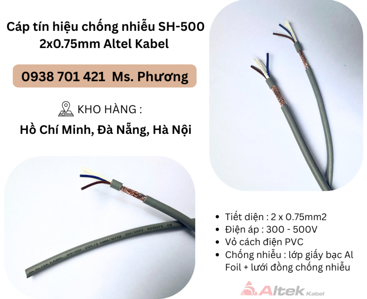 Cáp tín hiệu chống nhiễu SH-500 2x0.75mm Altel Kabel Đà Nẵng, Hà Nội, Hồ Chí Minh