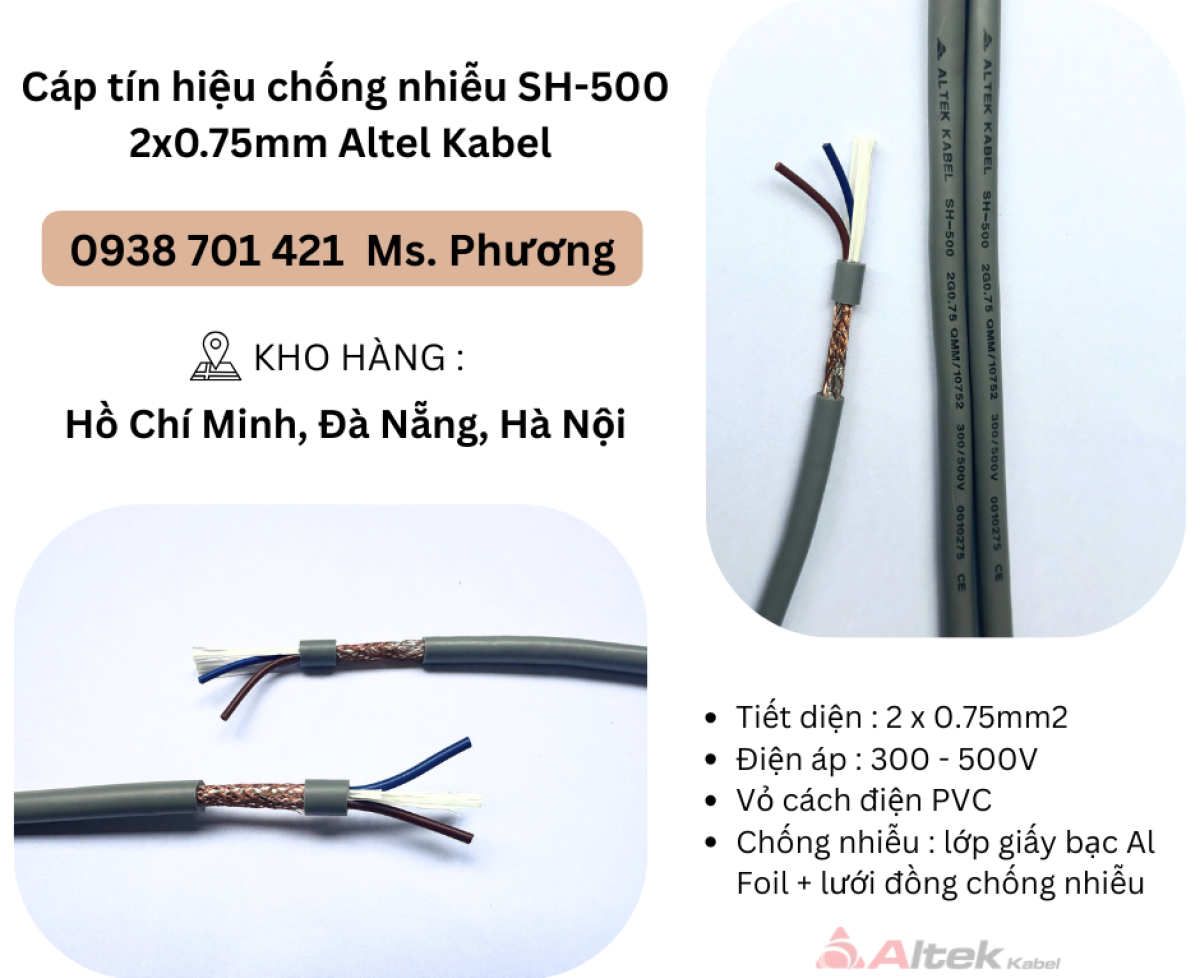 Cáp tín hiệu chống nhiễu SH-500 2x0.75mm Altel Kabel Đà Nẵng, Hà Nội, Hồ Chí Minh