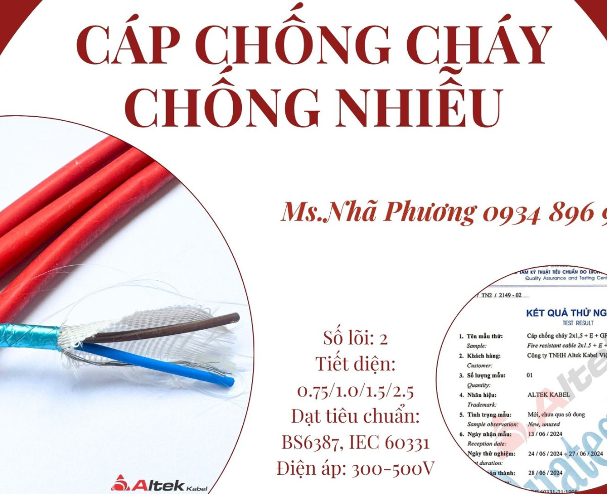 Cáp Chống Cháy Chống Nhiễu 2x1.0 mm2 Altek Kabel Chuẩn BS6387, IEC 60331