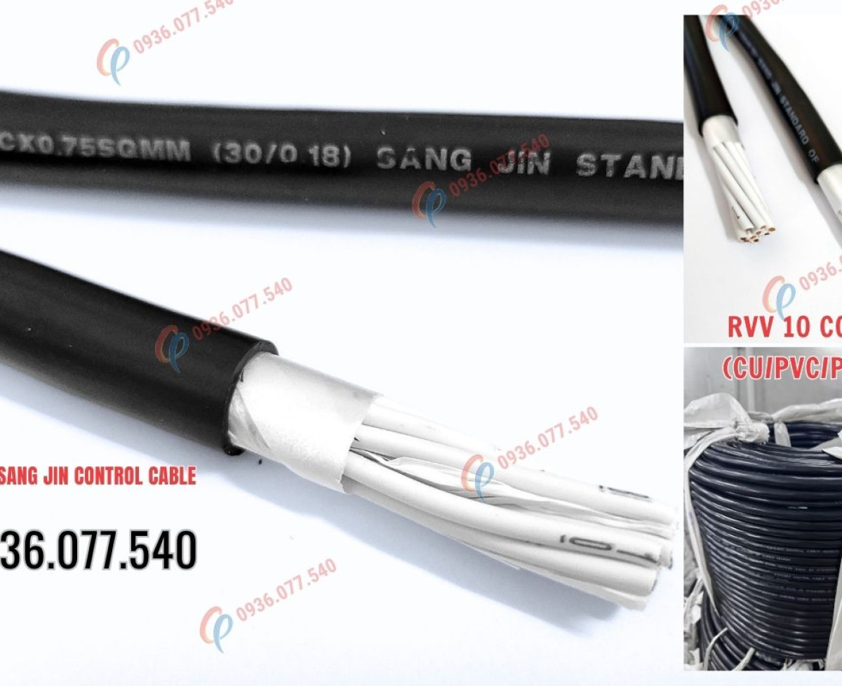 Cáp điều khiển Sangjin 10x0.75mm² – RVV (Không chống nhiễu)