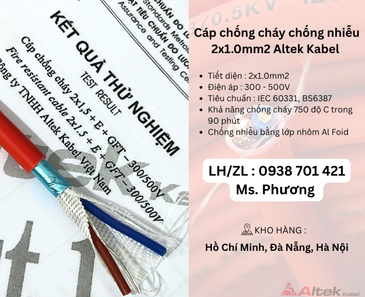 Cáp chống cháy chống nhiễu 2x1.0 Altek Kabel Đà Nẵng, Hà Nội, Hồ Chí Minh