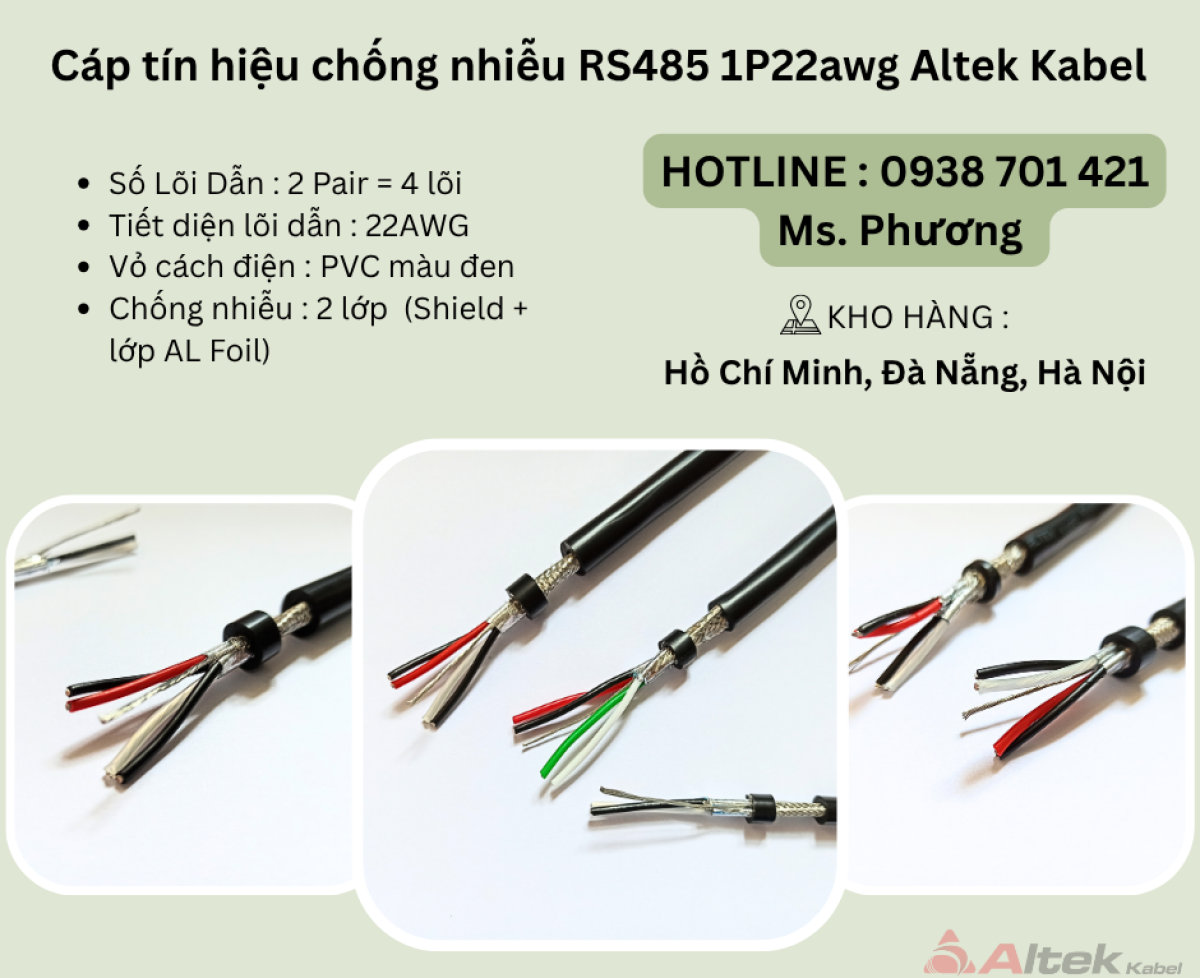 Cáp tín hiệu vặn xoắn RS485 2p22awg Altek Kabel Đà Nẵng, Hà Nội, Hồ Chí Minh