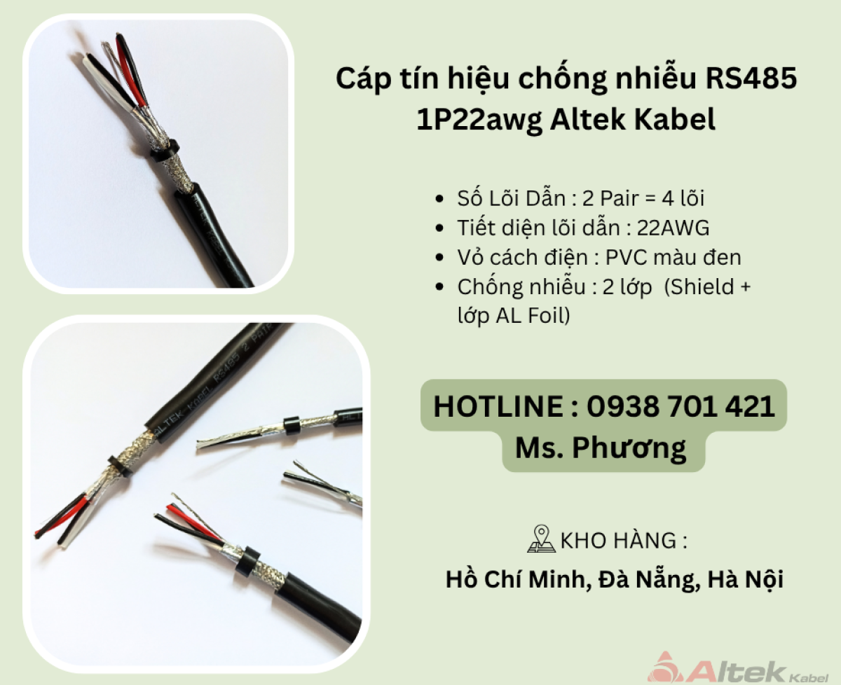 Cáp tín hiệu vặn xoắn RS485 2p22awg Altek Kabel Đà Nẵng, Hà Nội, Hồ Chí Minh