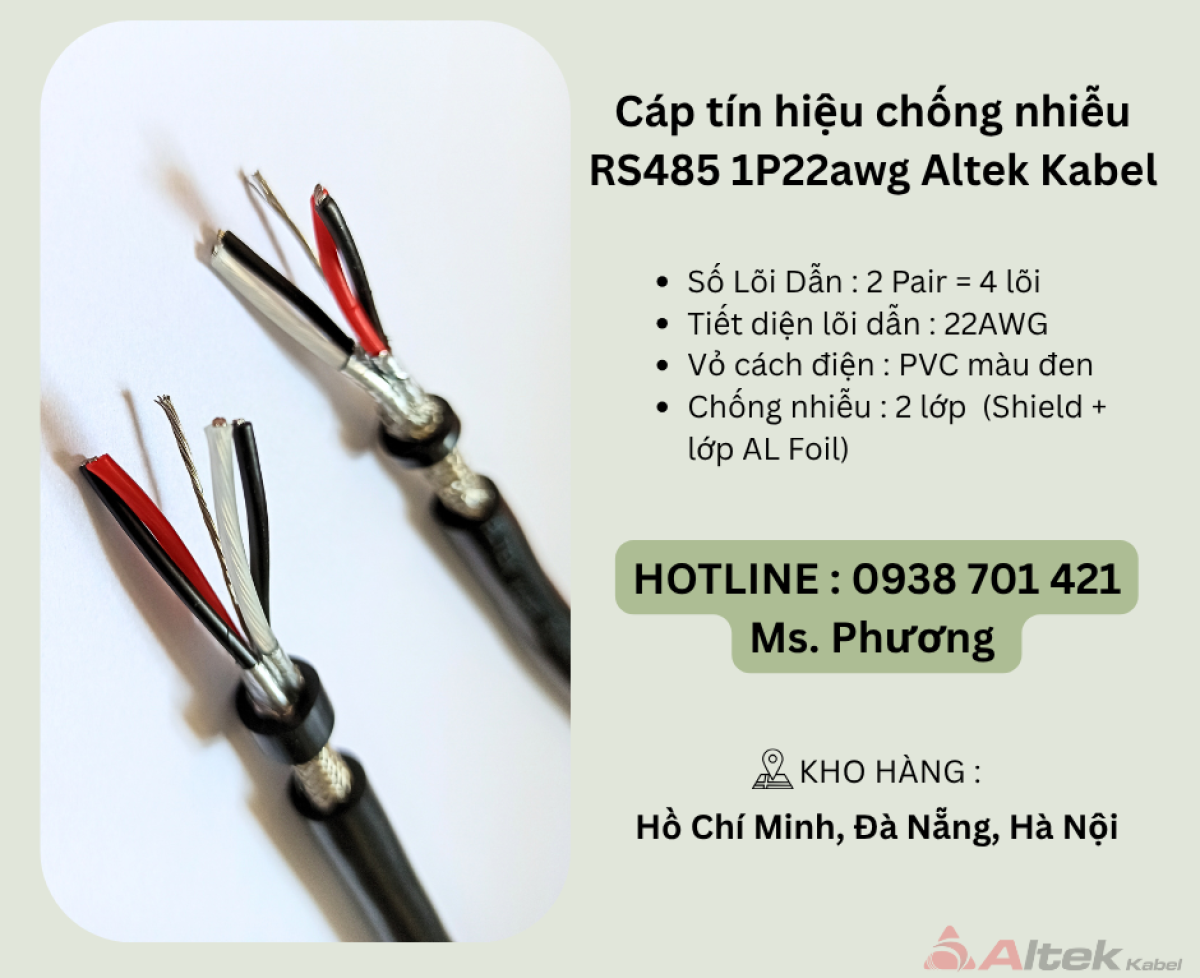 Cáp tín hiệu vặn xoắn RS485 2p22awg Altek Kabel Đà Nẵng, Hà Nội, Hồ Chí Minh