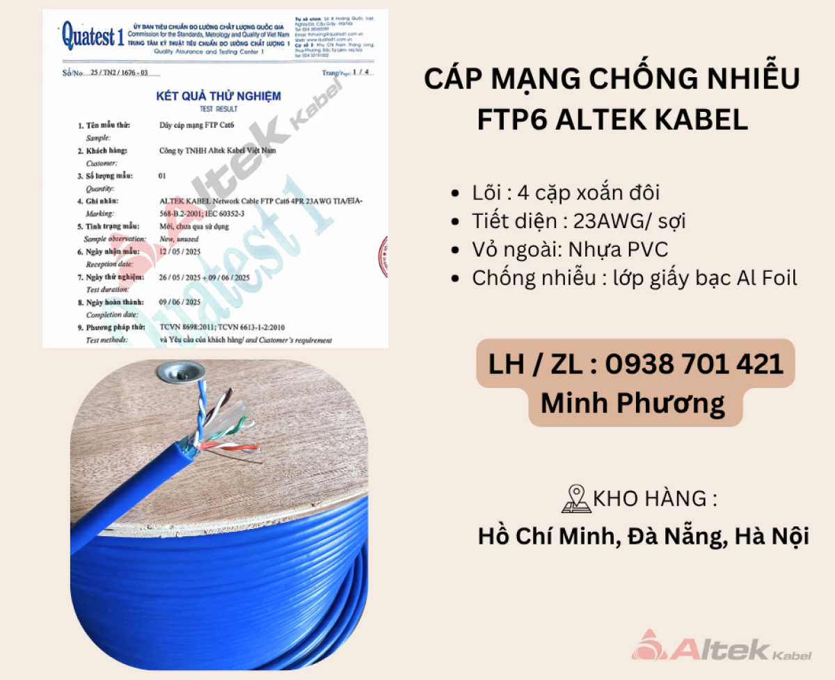 Cáp mạng chống nhiễu FTP5e, FTP6 Altek Kabel Đà Nẵng, Hà Nội, Hồ Chí Minh
