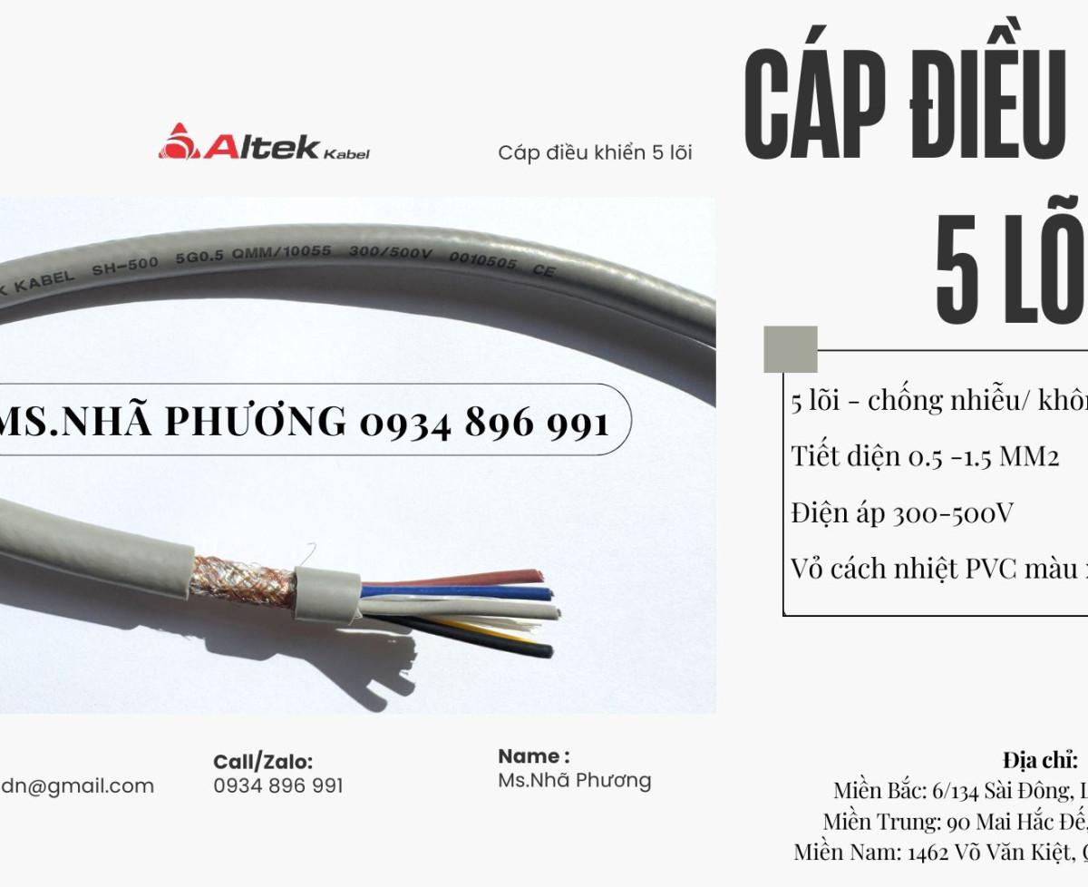 Cáp Điều Khiển 5×0.5mm2 / 5×0.75mm2 / 5×1.0mm2 / 5×1.5mm2 Cáp Tín Hiệu Chống Nhiễu 5 x 0.5 mm2 Đà Nẵng, Quảng Trị, Quảng Bình