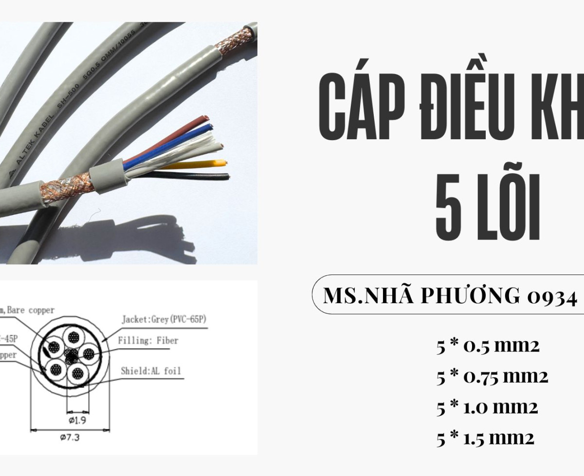 Cáp Điều Khiển 5×0.5mm2 / 5×0.75mm2 / 5×1.0mm2 / 5×1.5mm2 Cáp Tín Hiệu Chống Nhiễu 5 x 0.5 mm2 Đà Nẵng, Quảng Trị, Quảng Bình