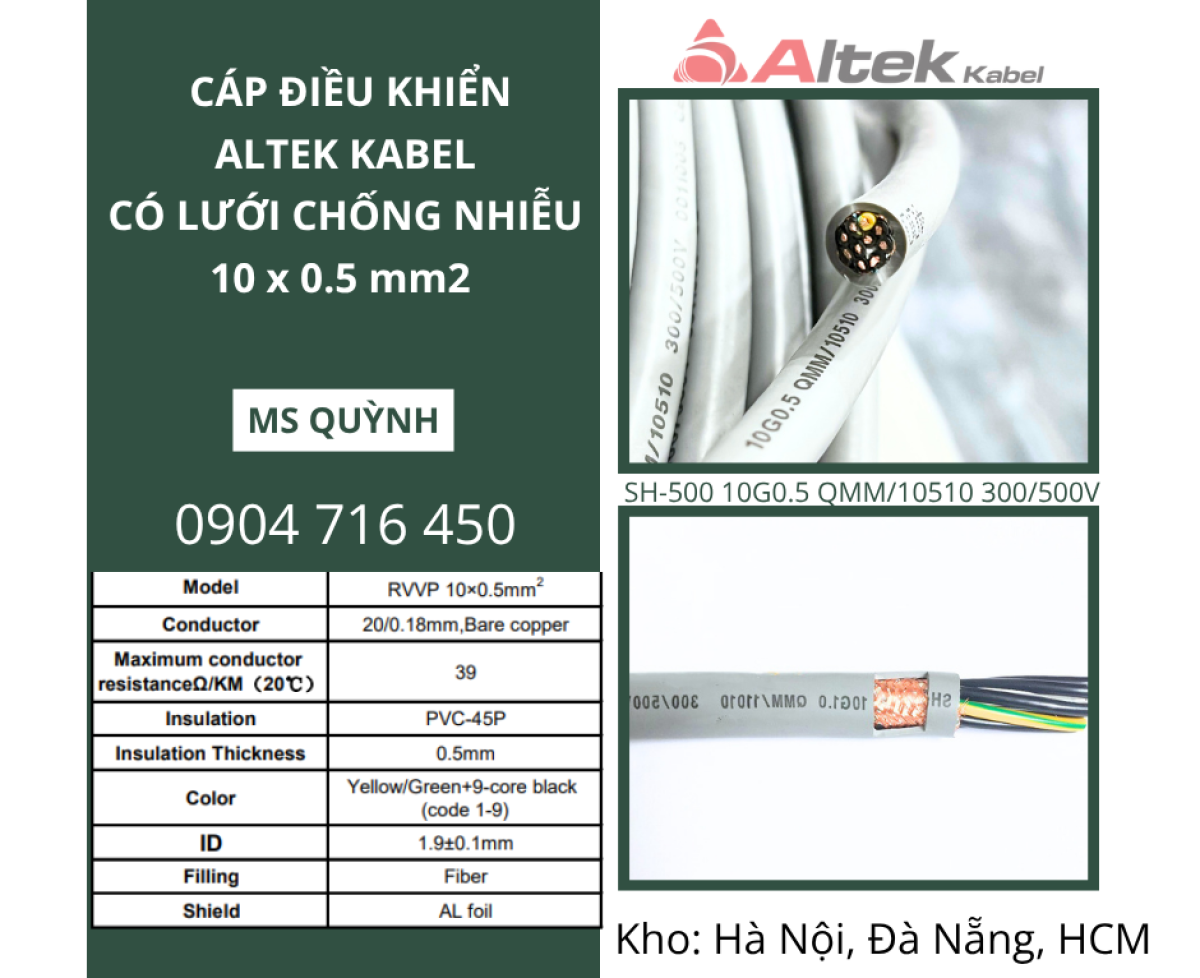 Cáp điều khiển chống nhiễu 10x0.5, 10x0.75, 10x1.5  Altek Kabel Hà Nội, Đà Nẵng