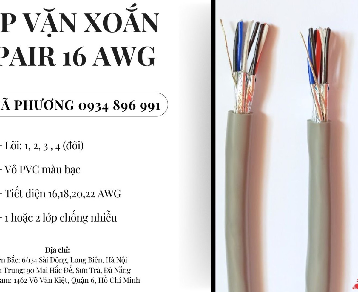 Cáp Tín Hiệu Vặn Xoắn 3 Pair 16 Awg Bình Định, Khánh Hòa, Gia Lai.