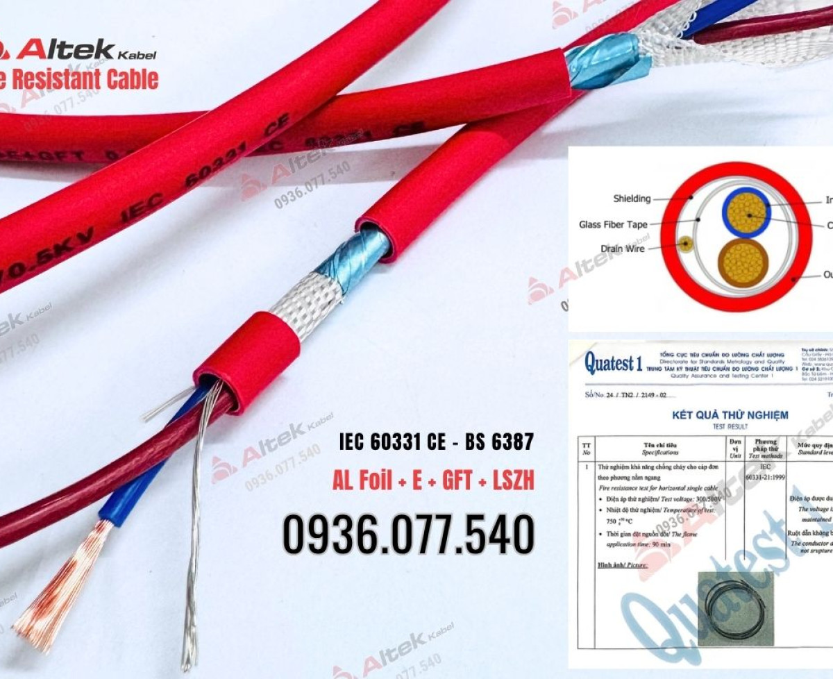 Cáp chống cháy chống nhiễu Altek Kabel 2x1.0mm2 + E + GFT – Fire resistant cable