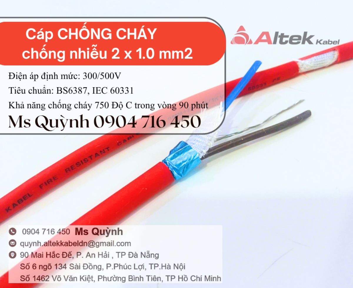 Cáp chống cháy chống nhiễu 2x1.0 Altek Kabel Hà Nội, Thanh Hóa, Huế