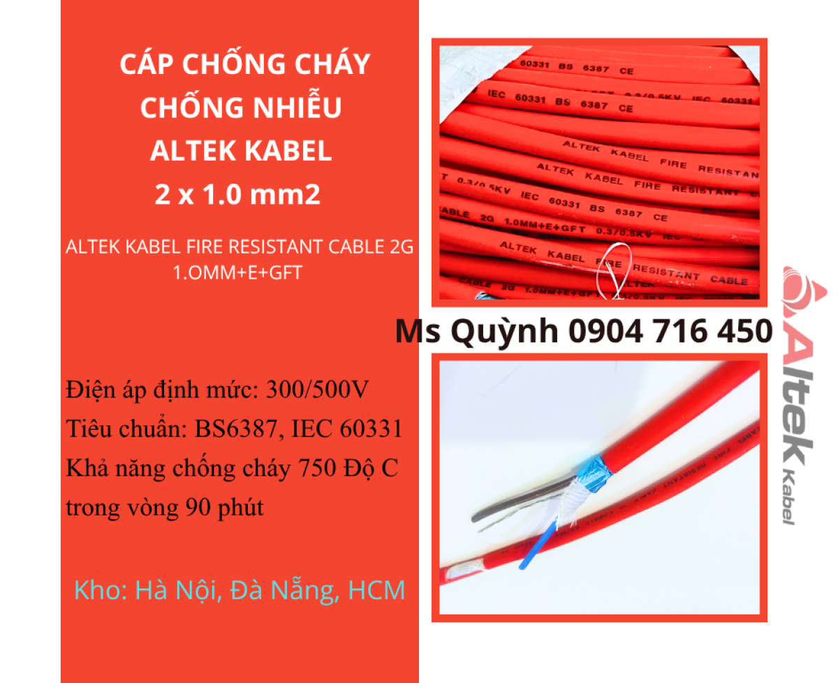 Cáp chống cháy chống nhiễu 2x1.0 Altek Kabel Hà Nội, Thanh Hóa, Huế