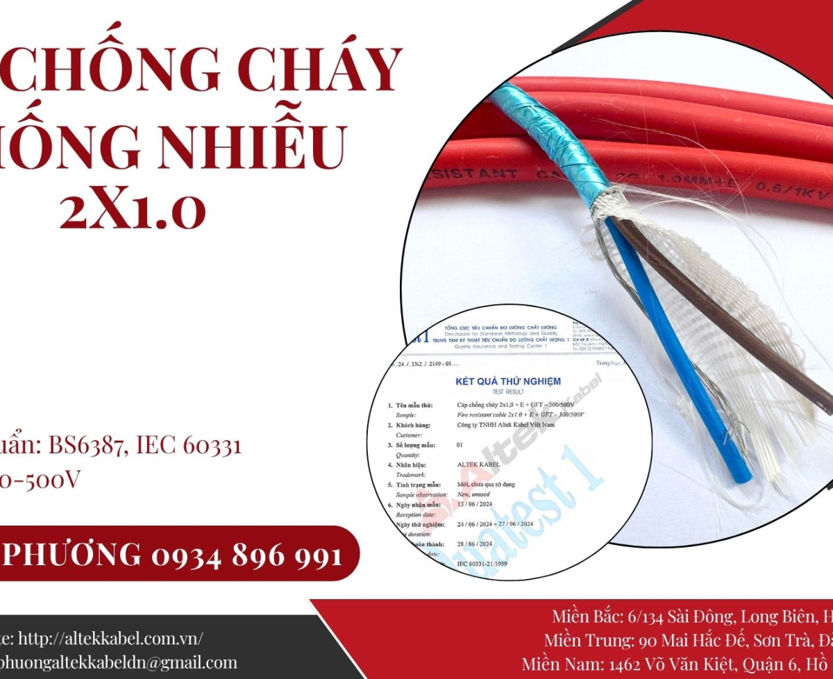 Cáp Chống Cháy Chống Nhiễu 2x0.75 mm2 Chuẩn BS6387, IEC 60331