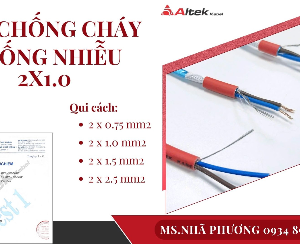 Cáp Chống Cháy Chống Nhiễu 2x0.75 mm2 Chuẩn BS6387, IEC 60331