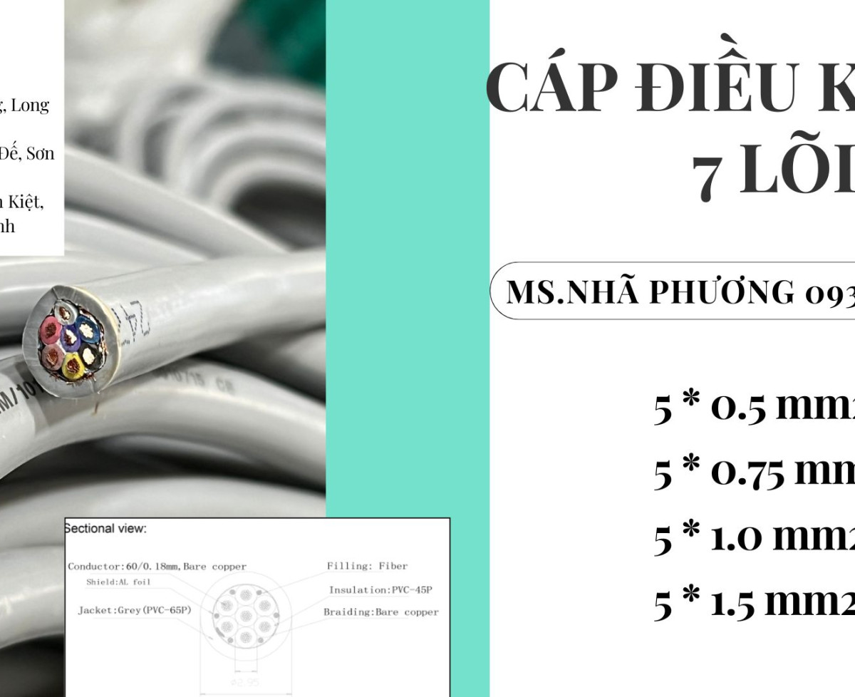 Cáp Điều Khiển 7×0.5mm2 / 7×0.75mm2 / 7×1.0mm2 / 7×1.5mm2