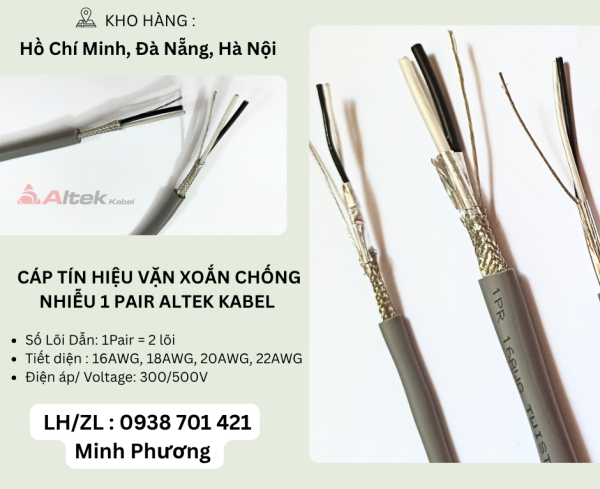 Cáp tín hiệu vặn xoắn chống nhiễu 1 Pair Altek Kabel Đà Nẵng, Hà Nội, Hồ Chí Minh