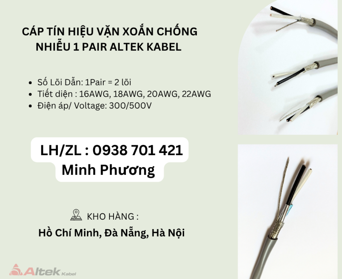 Cáp tín hiệu vặn xoắn chống nhiễu 1 Pair Altek Kabel Đà Nẵng, Hà Nội, Hồ Chí Minh