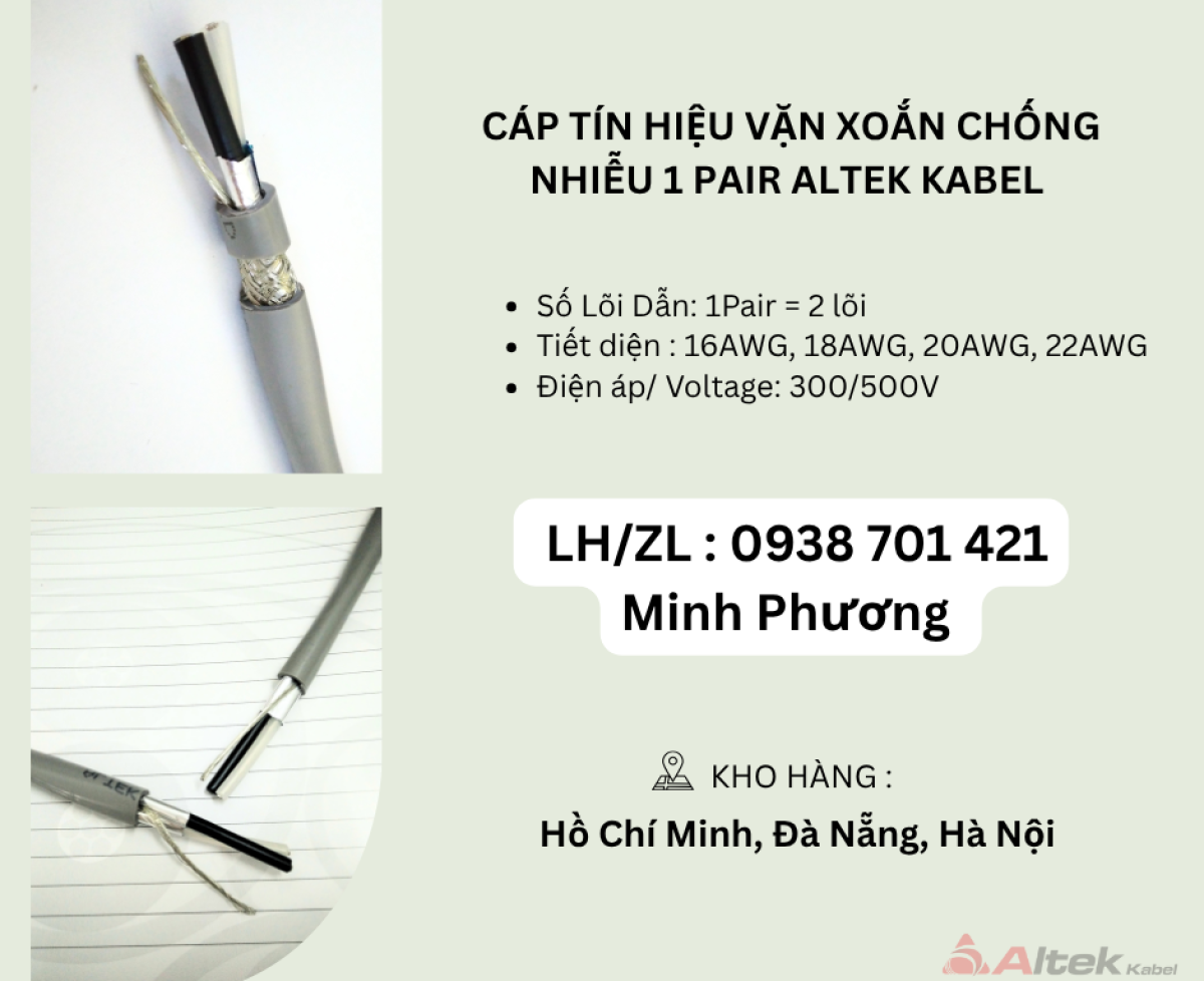 Cáp tín hiệu vặn xoắn chống nhiễu 1 Pair Altek Kabel Đà Nẵng, Hà Nội, Hồ Chí Minh