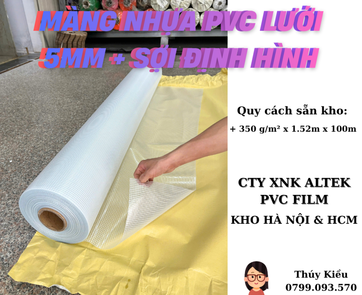 Màng nhựa pvc ô lưới 5mm có sợi định hình / giá gốc tận kho altek