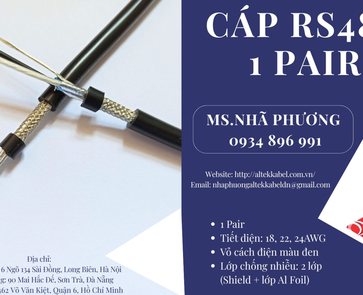 CÁP TÍN HIỆU RS485 1 PAIR 18, 22, 24 AWG ĐÀ NẴNG, HÀ NỘI, HỒ CHÍ MINH.