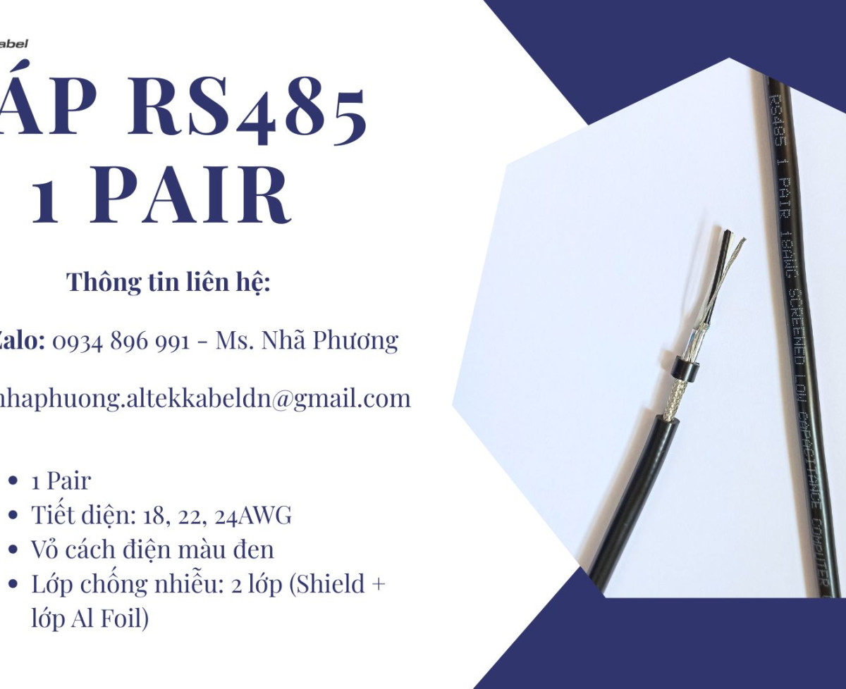 CÁP TÍN HIỆU RS485 1 PAIR 18, 22, 24 AWG ĐÀ NẴNG, HÀ NỘI, HỒ CHÍ MINH.