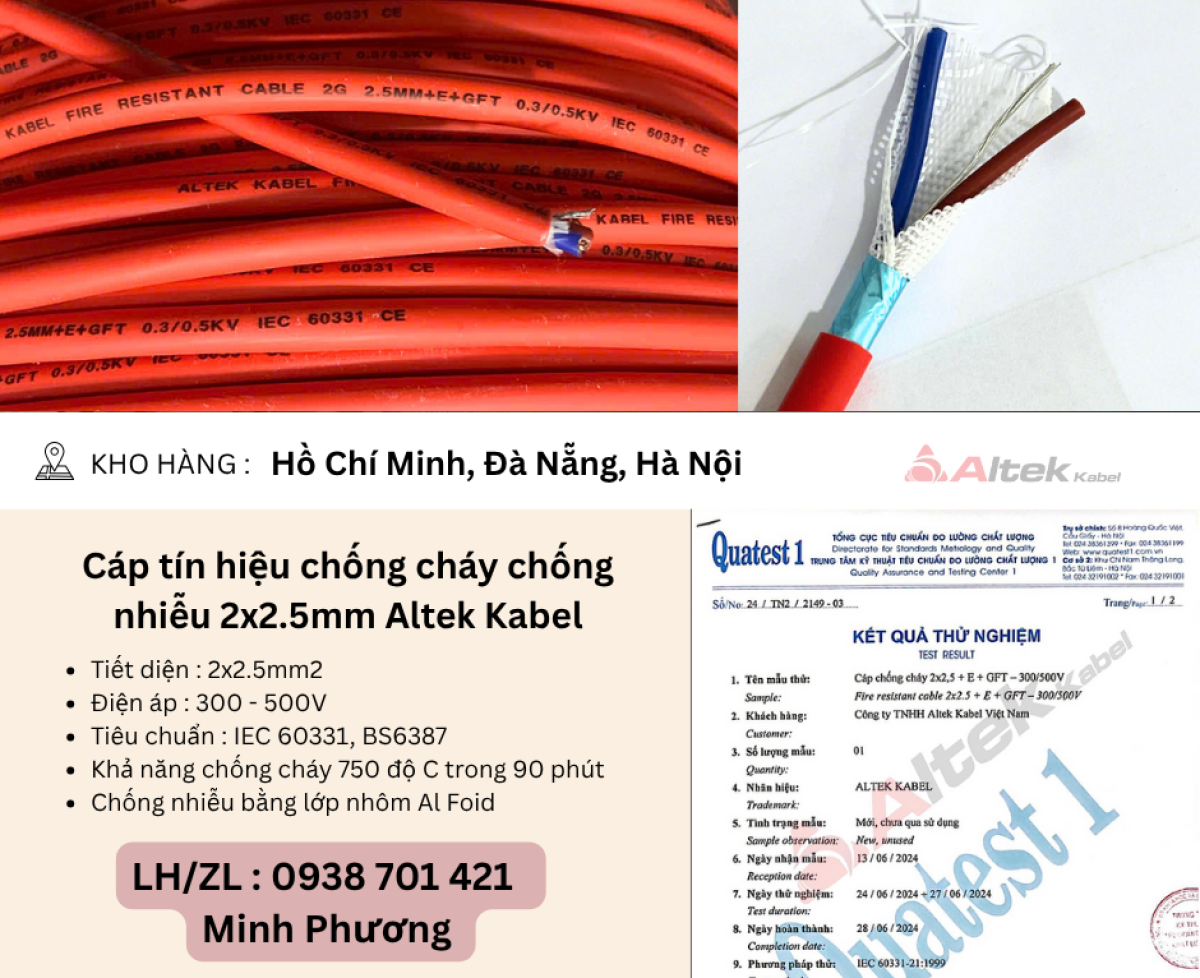 Cáp tín hiệu chống cháy chống nhiễu 2x2.5mm Altek Kabel Đà Nẵng, Hà Nội, Hồ Chí Minh