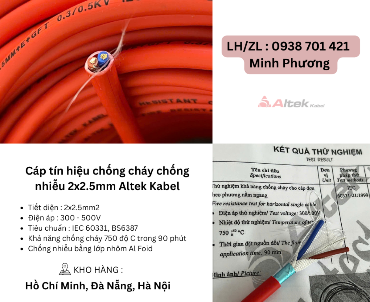 Cáp tín hiệu chống cháy chống nhiễu 2x2.5mm Altek Kabel Đà Nẵng, Hà Nội, Hồ Chí Minh