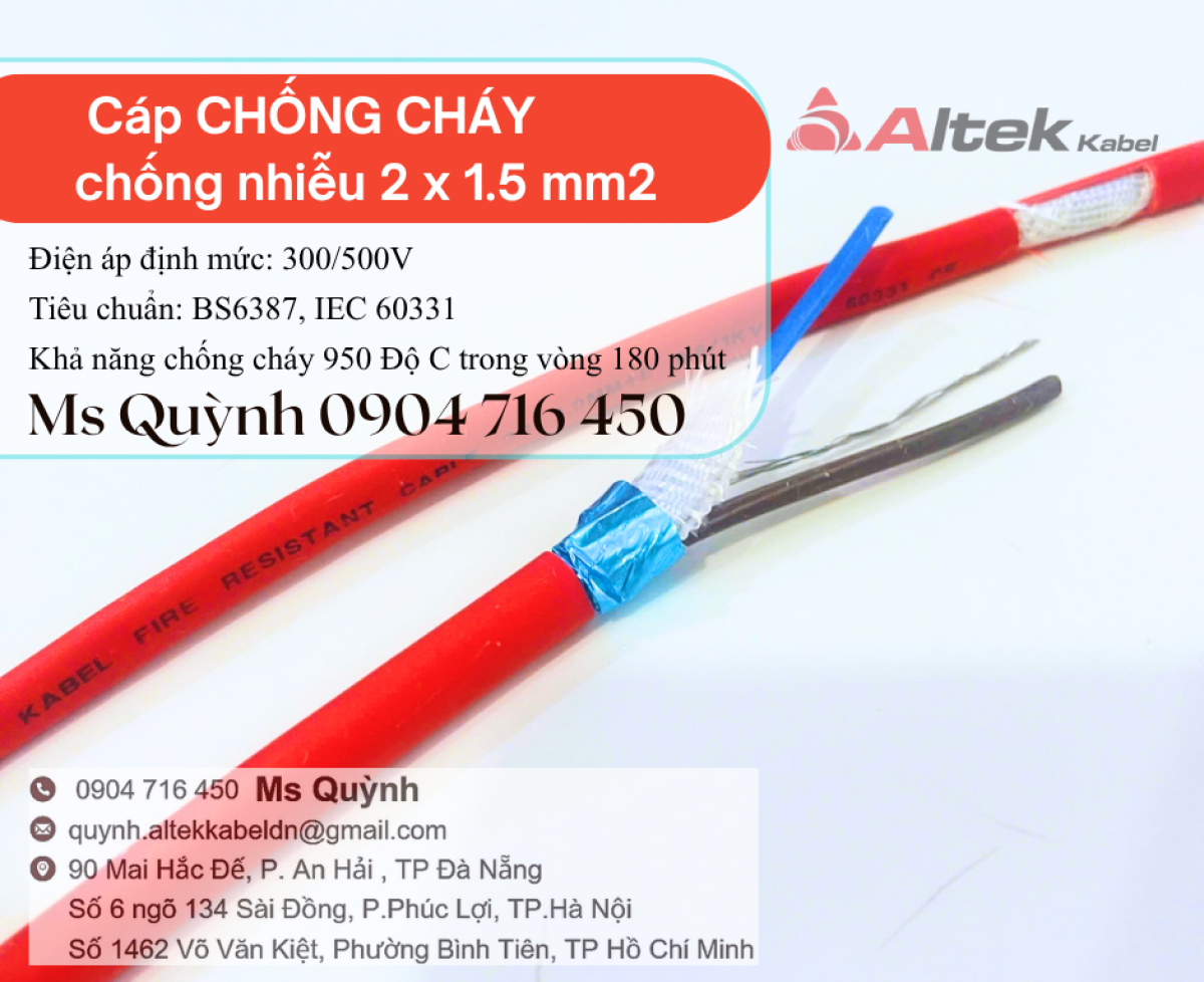 Cáp tín hiệu chống cháy 2x1.5 Fr Altek Kabel HCM, Hà Nội, Đà Nẵng