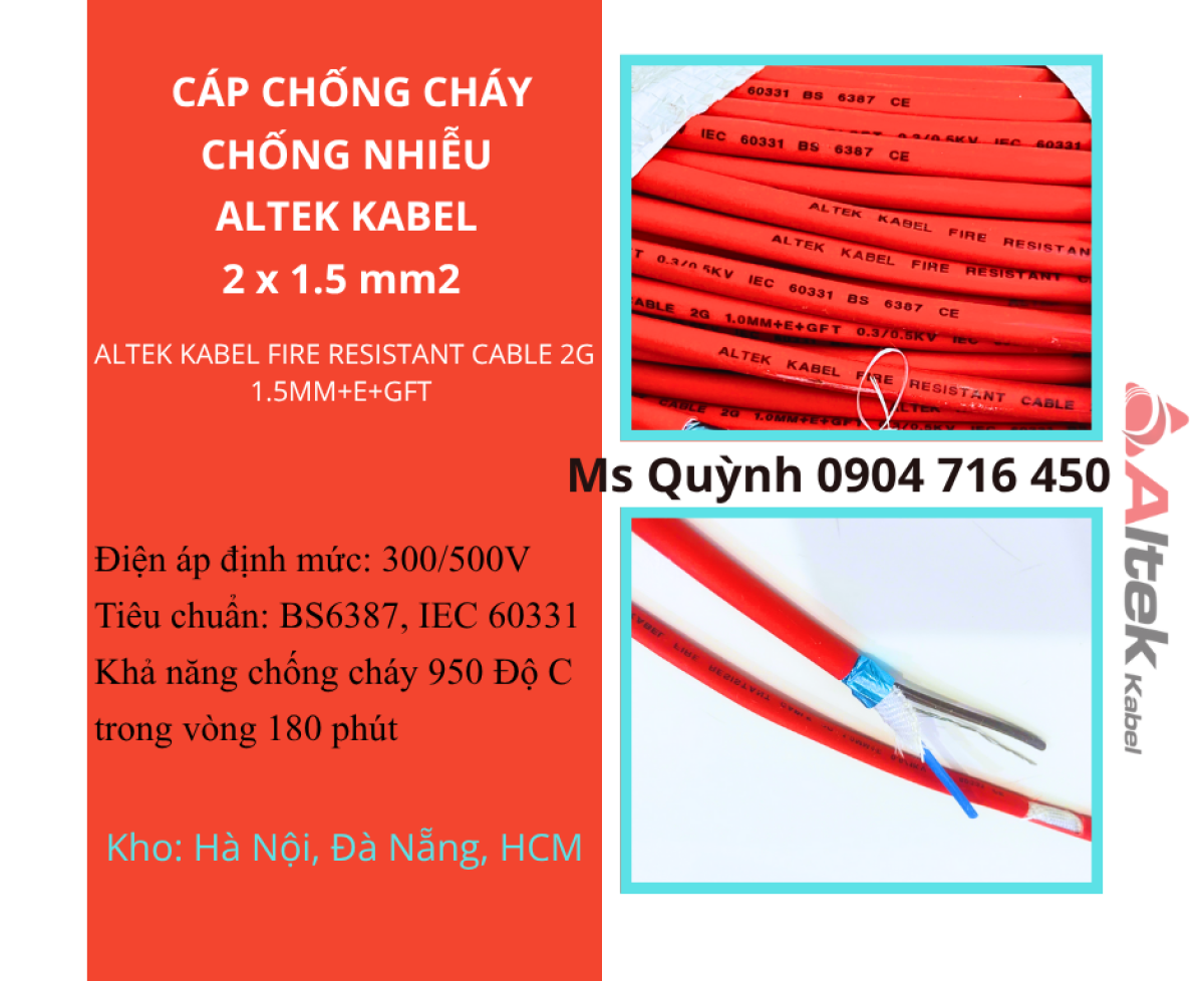 Cáp tín hiệu chống cháy 2x1.5 Fr Altek Kabel HCM, Hà Nội, Đà Nẵng
