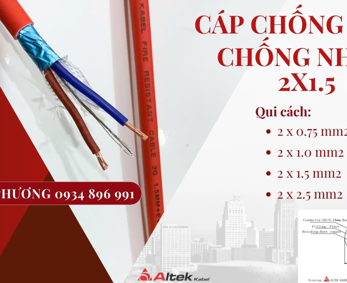 Cáp Chống Cháy Chống Nhiễu 2x1.5 mm2 Chuẩn BS6387, IEC 60331 Hồ Chí Minh