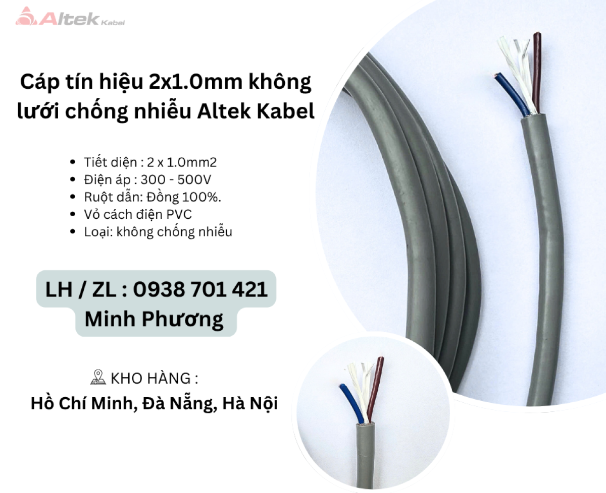 Cáp tín hiệu 2x1.0mm không lưới chống nhiễu Altek Kabel Đà Nẵng, Hà Nội, Bình Định
